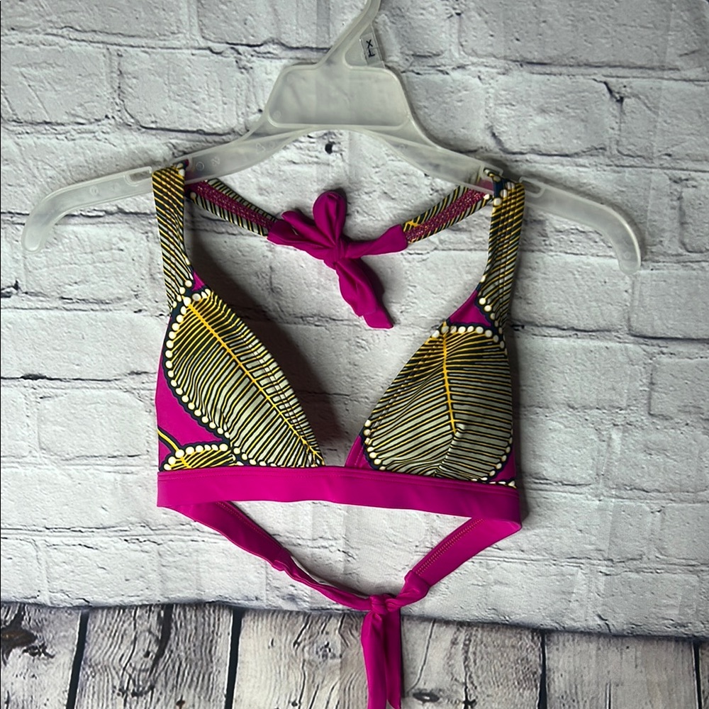 Patagonia pink nouveau leaf print halter bikini top